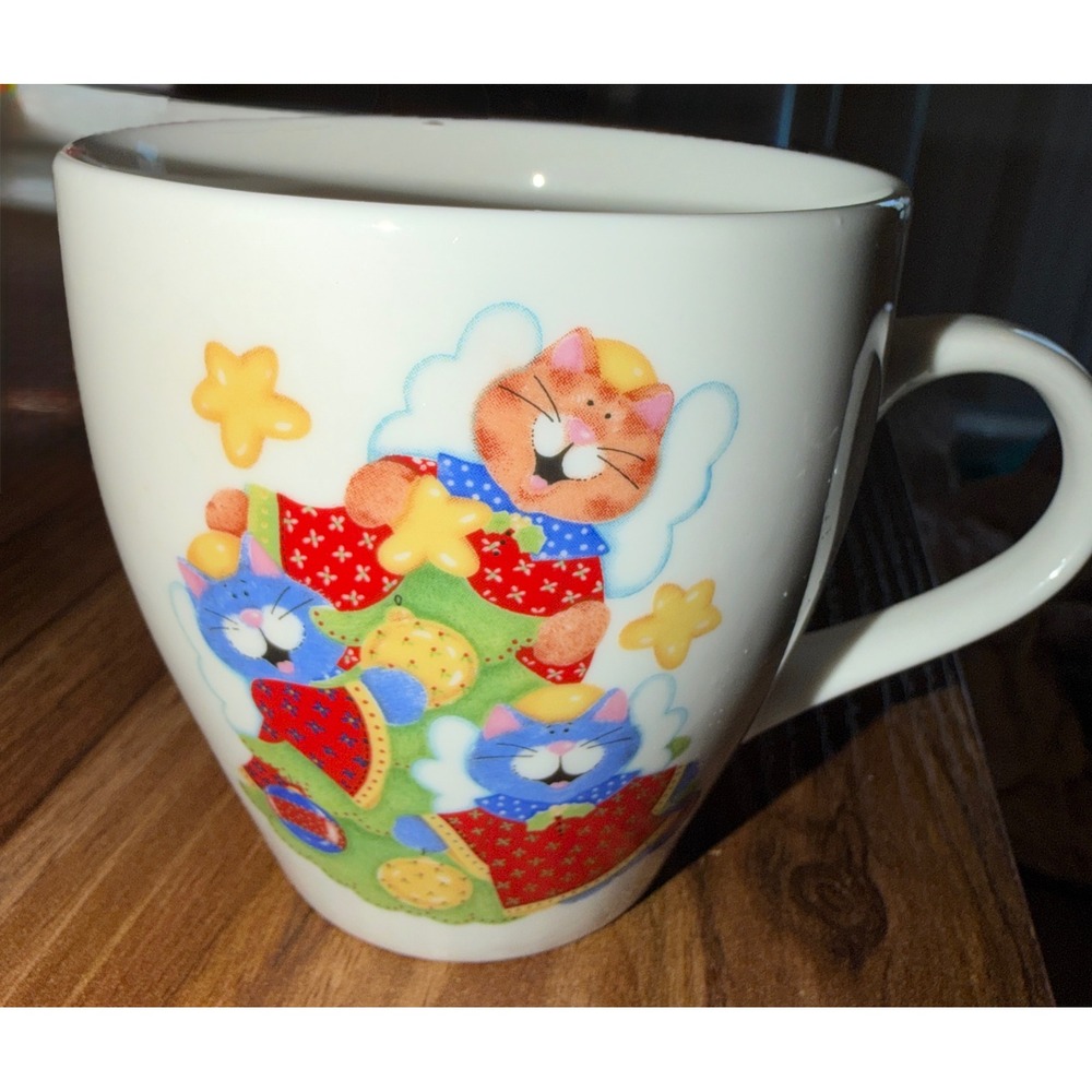 Royal Norfolk Christmas Cat Angel Ceramic Mug White Holiday Whimsical